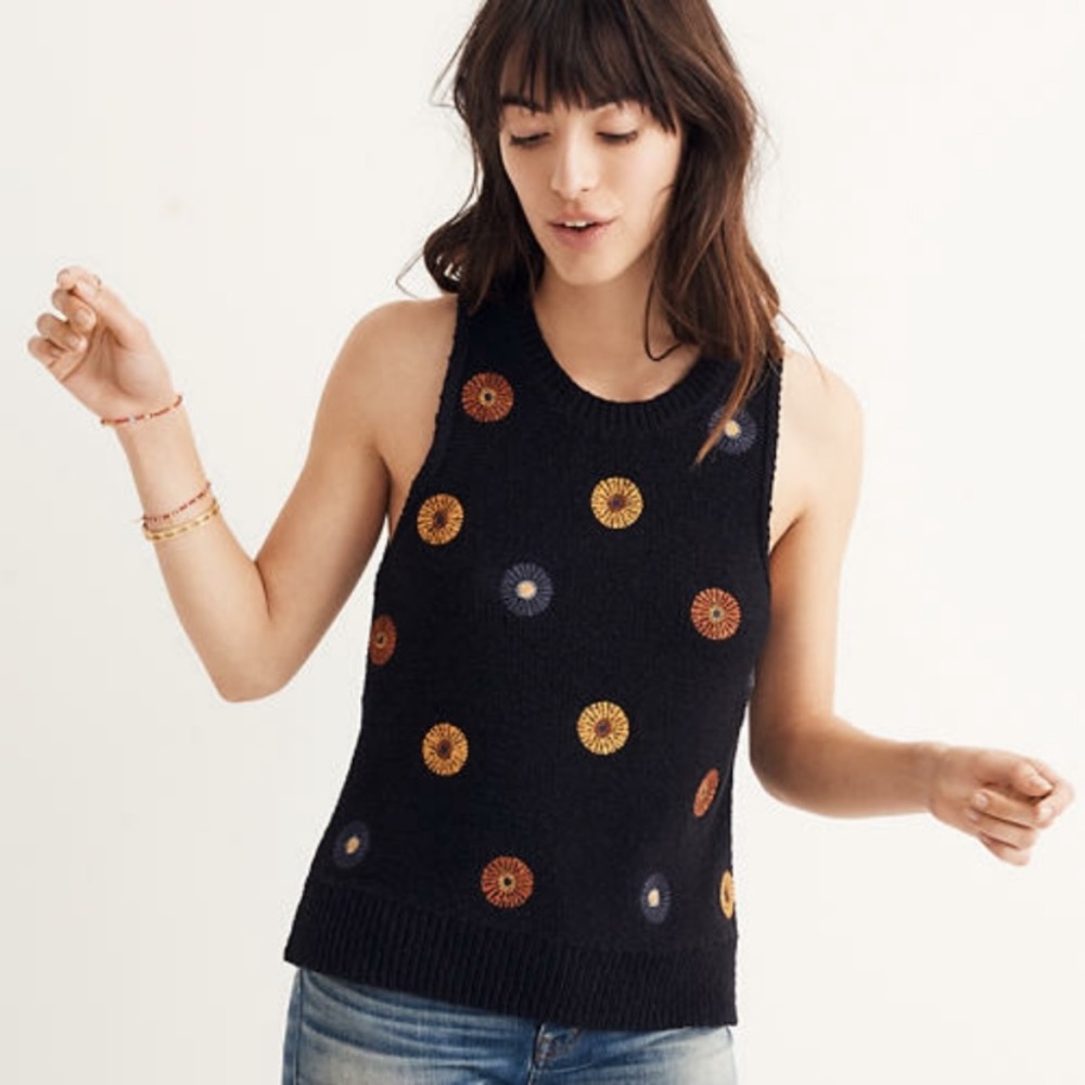 Madewell Black Sweater with Colorful Embroidery